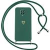 Oelrstfe Cover per Xiaomi Redmi Note 9 Pro/9 Pro Max/9S 4G con Cordino,Custodia Silicone Morbido Sottile con Motivo Cuore e Collana Laccio Tracolla,Antiurto Antigraffio Corda Regolabile Case,Verde