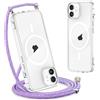 Yoedge Magnetica Trasparente Cover con Cordino per iPhone 12 Mini 5,4, [Compatibile con MagSafe] Custodia con Collana Sottile Morbida Silicone TPU Antiurto Protettivo Case con Magneti, Arcobaleno
