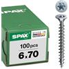 SPAX - Vite universale con testa svasata T-STAR plus, 4CUT, Filettatura piena, Bianco zincato, 6.0 x 70 mm, 100 pezzi