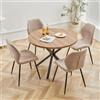 GrandCA HOME Set Tavolo e Sedie da Pranzo, Tavolo da Pranzo Rotondo da 100 CM e 4 Sedie Moderne in Lino, per Sala da Pranzo, Cucina, Soggiorno, Buio + Marrone