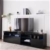 Azkoeesy Mobile TV 180cm, Mobile porta TV con illuminazione a LED, nero lucido, con 3 ante e ripiano in vetro, 180 x 35 x 45 cm