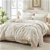 Andency Set di biancheria da letto king size beige con lenzuola, 7 pezzi, con nappe in una borsa, morbido e leggero, set di biancheria da letto con frange, per tutte le stagioni, con piumino,