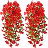 chenyu 4 Pezzi Fiori Finti da Esterno Rosso Petunia Fiori Pianta Finta Cadente Fiori di Edera Appesa Artificiali per Decorazioni per Matrimonio Giardino Parete Balcone da 75 cm