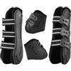 Frdhee Stivali per Gambe da Cavallo, Set di 4 Ghette da Salto con Fodera Cavallo Leg Protector Elastico PU Cavallo Anteriore Posteriore Gamba Pony Shock Absorbing Show Competition Leg Protection, L, nero