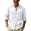 Volemo Camicia Uomo Cotone Lino Camicie Maniche Lunghe Spiaggia Shirt Bianco L