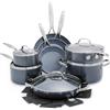 GreenPan Valencia Pro Set di pentole 16 pezzi in ceramica antiaderente anodizzata dura, set di pentole e padelle, senza PFAS, induzione, lavabile in lavastoviglie, forno, grigio