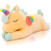 HOXSNII Unicorno Peluche Giocattoli, Unicorn Peluche Morbidi Cuddle Cuscino, Unicorn Carino Giocattolo, per Compleanno a Bambini e Ragazze (30cm, Giallo)