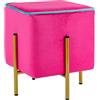 Baroni Home Pouf Poggiapiedi Quadrato in Velluto, Pouf da Salotto Imbottito, Pouf Panchetto per Camera da Letto, Fucsia con Bordo Turchese, 33x33x38 cm