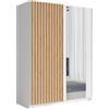 LBSIGN Armadio 150x200h Cm 2 Ante Scorrevoli Con Specchio Bianco Listelli Rovere Dalia