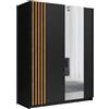 LBSIGN Armadio 150x200h Cm 2 Ante Scorrevoli Con Specchio Nero Listelli Rovere Bayadero