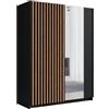 LBSIGN Armadio 150x200h Cm 2 Ante Scorrevoli Con Specchio Nero Listelli Rovere Dalia