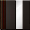 LBSIGN Armadio 200x200h Cm 2 Ante Scorrevoli Con Specchio Nero Listelli Rovere Bayadero