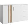 LBSIGN Credenza 120 Cm 2 Ante 3 Cassetti Listelli Rovere Toll Bianco Opaco