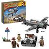 LEGO Indiana Jones L'Inseguimento dell'Aereo a Elica, Modellino da Costruire di Aeroplano con Macchina Giocattolo d'Epoca e 3 minifigure, Playset l'Ultima Crociata 77012