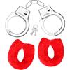 SATINIOR Manette in Metallo con 2 Chiavi Giocattolo di Manette con Peluche e Chiavi Morbide Manette per Cosplay di Polizia per Feste in Costume Accessori per Bambini Props Foto (Rosso, Stile Peluche)
