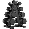 SPORTNOW Set Manubri da Palestra Esagonali con Supporto e Impugnatura Antiscivolo, 2x2kg, 2x5kg, 2x8kg, 2x10kg, Nero | Aosom Italy