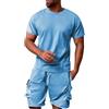 oxsdMKQ Set di 2 pantaloncini da uomo, estivi, a maniche corte, sportivi, tinta unita, pantaloncini cargo e maglietta casual, con tasche cargo, tuta da jogging elasticizzata, S/M/L/XL/2XL/3XL, Blu, M