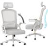 naspaluro Sedia da Ufficio Scrivania Ergonomica, Con Braccioli Pieghevoli, Altezza Regolabile, Seduta e Schienale in Rete Respirante, Girevole con Ruote, Funzione Oscillante Grigio