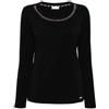 Liu Jo Jeans LiuJo T Shirt Donna Maniche Lunghe con Logo e Strass Nero E25LJ14 TF4077 JS088 R9937 XS