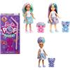 Mattel Barbie - Chelsea Pop Reveal Serie Dolcetti, mini bambola profumata con 5 sorprese, cucciolo interattivo ed effetto cambia colore inclusi, giocattolo per bambini, Mattel,Eta 3+