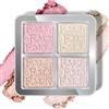 KYDA Baked Powder Highlighter, 4 colori Shimmer Glow Illuminating Powder Palette, Long Lasting Face Highlighter Bronzer Makeup Palette for Girls Women-#01