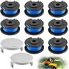 Foydream Bobina Decespugliatore, 10 Pezzi Filo Tagliabordi Bobine Adatto per Ryobi One + 18V 24V 40V Tagliabordi, 1.65mm e 3.4m Lungo Sostituzione Rocchetto Filo Tagliaerba, 8 Bobine, 2 Copertura