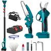 Generico Kit Set per Potatura a Batteria, con Cesoie Forbici e Mini Motosega da 6 Pollici con pompa olio, con Asta Telescopica da 208 cm, Potatura Giardino Rami Arbusti Vigneto - Guanti e Occhialini