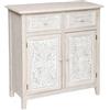 DEGHI Credenza 80x85h cm in legno sbiancato con 2 ante e 2 cassetti decorati - Leandro