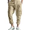 OLIPHEE Pantaloni di Lino da Uomo Lunghi con Cargo Tasche e Coulisse Casual Pantaloni Uomo Estivi Leggeri Comodo con Elastico Vita Loose Fit Pantalone da Yoga Spiaggia Giallo Scuro XL