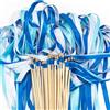 Zoruam 50 bacchette da sposa, bacchette da sposa, piano da tavolo, bandierine per matrimoni, con grandi campane e nastri per matrimoni, bacchette magiche, fata in seta per matrimoni (blu)