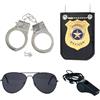 ZUCOS Costume da polizia, per bambini, poliziotto, manette, occhiali da sole, distintivo, cop swat, accessorio per giochi di ruolo, Halloween, costume da festa (4 pezzi, medio)