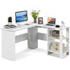 GYMAX Scrivania per Computer, Tavolo Angolare a Forma di L, per Casa e Ufficio con 2 Librerie Aperte, Superficie Spaziosa, 2 Fori per i Cavi, 130 x 130 x 74 cm (Bianco)