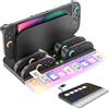 AriKroii Stazione Ricarica per Nintendo Switch 2,Stazione di Ricarica Magnetica Rapida Switch 2 Joy-Con con 7 Modalità di Luce,Accessori per Nintendo Switch 2 con 9 Slot per Carte da Gioco