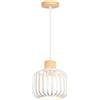 iDEGU Lampada a Sospensione Vintage, 18CM Lampadario Moderno Illuminazione a Soffitto E27 in Legno e Metallo Gabbia Retrò Lampada da Soffitto per Camera da Letto Cucina Salotto Ristorante (Bianco)