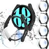 Diruite 4+4 Pezzi Cover per Samsung Galaxy Watch 6 44mm Pellicola Protettiva,Resistente Graffi PC Custodia*4 & Trasparente Vetro Temperato Pellicola*4 per Galaxy Watch 6 44mm Protezione
