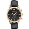 Emporio Armani Orologio Uomo, movimento cronografo al quarzo, cassa in acciaio inossidabile oro 46 mm con cinturino in pelle, AR1917, Nero e Oro, 46 mm