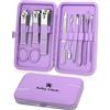 Keiby Citom - Set per manicure, kit da viaggio con mini tagliaunghie e strumenti per la cura dei piedi, kit per la cura personale in acciaio inox da 10 pezzi, viola