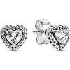 PANDORA Timeless Orecchini a bottone con cuore in rilievo in argento Sterling con zirconia cubica trasparente, Orecchini A Bottone