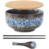 Culinavog Ciotola di Ceramica, ciotole per Ramen retrò, di grandi dimensioni ciotole per zuppa di noodle giapponesi con cucchiaio e bacchette abbinati, Pho e Sushi Bowl per Ramen/Insalata/Cereali