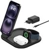 Belkin BoostCharge Caricabatteria magnetico pieghevole 3 in 1 con Qi2 da 15 W, caricatore rapido MagSafe per Apple iPhone 16/15, Apple Watch ed AirPods, base antiscivolo, alimentatore incluso, Nero