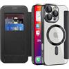 IMEIKONST Cover Magnetica per iPhone 16 Pro Max con Slot per Carte, [Compatibile con MagSafe] [Blocco RFID] Custodia in Pelle PU Portafoglio Flip Trasparente Case per iPhone 16 Pro Max. Nero JDCX