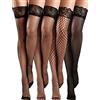 Bencailor 4 Paia Calze Autoreggenti a Rete Velate a Coscia con Top in Pizzo Silicone per Donna(Nero,XXL)