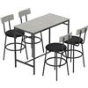 HOMCOM Set Tavolo Alto e 4 Sgabelli da Bar con Schienale e Poggiapiedi in Stile Industriale, Grigio Cemento | Aosom Italy