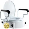 OrtoPrime Rialzo WC Inclinabile con Braccioli Pieghevoli - Altezza Regolabile 5, 10 e 15 Centimetri - Alza WC con Coperchio - Alzatore del WC Portatile