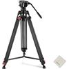 NEEWER Treppiede video da 74 con testa a fluido e controllo dell'attenuazione, in alluminio resistente, professionale, con piastra QR per videocamere DSLR, panno per la pulizia, carico massimo 17,6