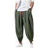 Fulidngzg Pantalone Lino Uomo,Pantaloni Giapponesi Uomo Casual con Elastico alla Caviglia Pantalaccio Taglie Forti Larghi Leggeri da Spiaggia Pantalone Lino Estivo Elegante