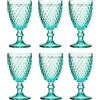 GMMH Set di 6 bicchieri da vino colorati e bicchieri da vino con motivo a diamante (rete turchese), bicchieri da long drink, bicchieri da cocktail con goffratura, vetro, bicchiere da vino, acqua, calici in