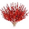 Oairse 20 foglie di eucalipto artificiali glitterate natalizie con foglie rosse, decorazioni per albero di Natale, decorazioni per albero di Natale, ornamenti per albero di Natale, decorazioni per albero di
