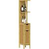 HOMCOM Colonna Bagno naturale e moderno di bambù con Ripiani Aperti e Armadietti con Ante Magnetiche, 18x30x120 cm, Colore Legno |Aosom Italy