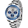 RollsTimi Pagani Design PD-1644 Orologio da uomo al quarzo, datario, vetro zaffiro, cassa in acciaio inossidabile 316L, lunetta in ceramica, movimento VK63, cronografo. (Blu argento 1644-LP)